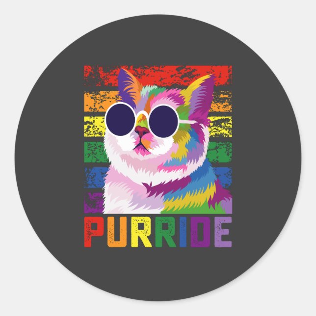 Adesivo LGBT Tie Dye Prid Cat Purride Gay Rainbow Retro (Frente)