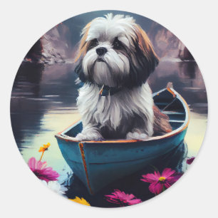 Adesivo Lhasa Apso em uma Canoa: Uma Aventura Cênica
