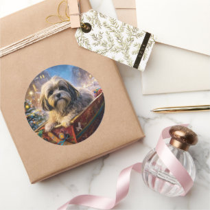 Adesivo Lhasa Apso Época Festiva de Natal 