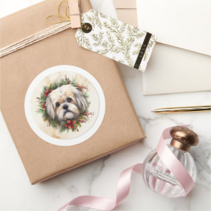 Adesivo Lhasa Apso Grinalda de Natal Cachorrinho Festivo