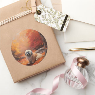 Adesivo Lhasa Apso no outono Folhas caem inspiração