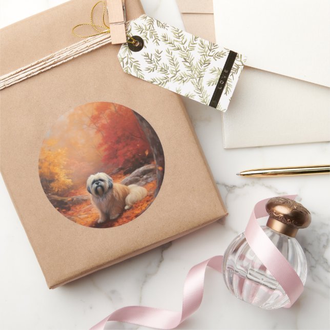 Adesivo Lhasa Apso no outono Folhas caem inspiração (Presentear)