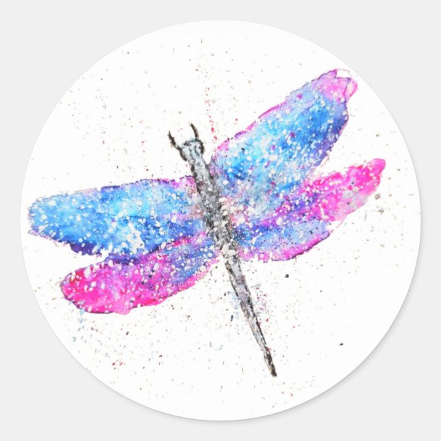 Adesivo Libélula aquarela rosa azul (Frente)