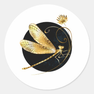 Adesivo libélula ouro em círculo preto