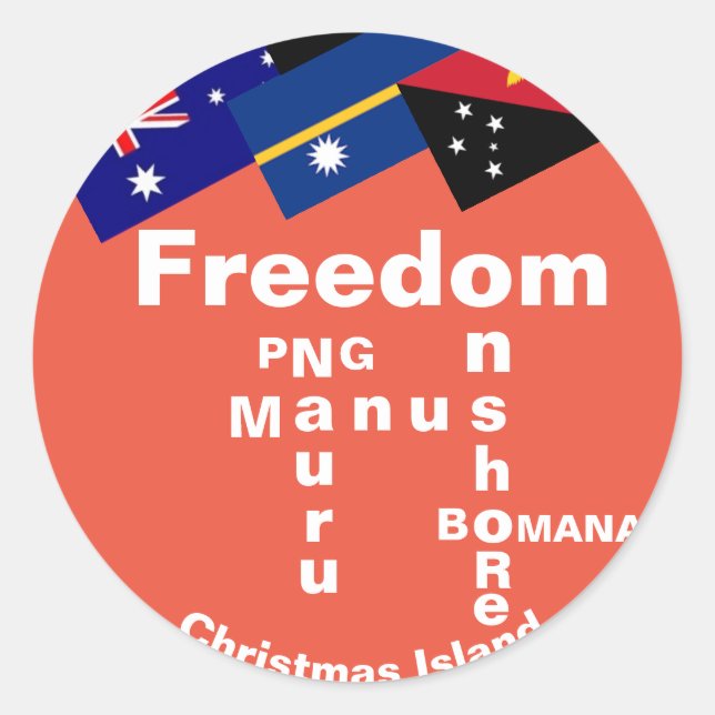 Adesivo Liberdade para Refugiados - PNG Manus Nauru em ter (Frente)