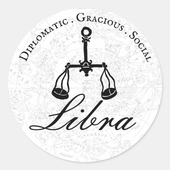 Adesivo Libra Zodiac - Personalidade Astrologica Negra (Frente)
