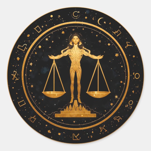 Adesivo Libra Zodíaco Balança de Ouro (Frente)