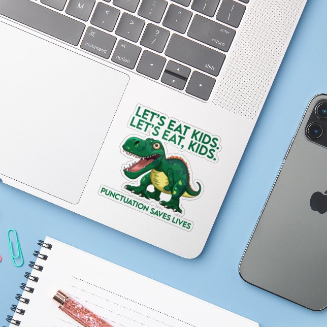Adesivo Lição de Gramática de Dinossauro Engraçado (Notebook com iPhone)