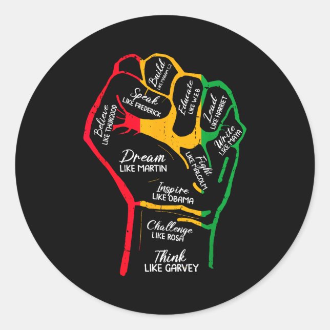 Adesivo Líderes Negros Inspiradores Punho Poderoso Mão Mês (Frente)