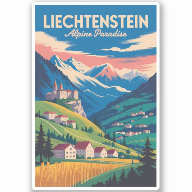 Adesivo Liechtenstein Landscape Illustration Travel Art (Frente)