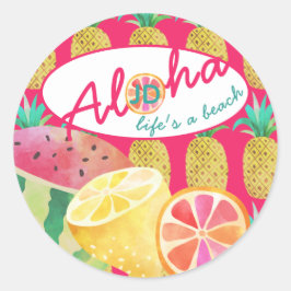 Adesivo Lifes a Beach! Fruta tropical divertida monograma