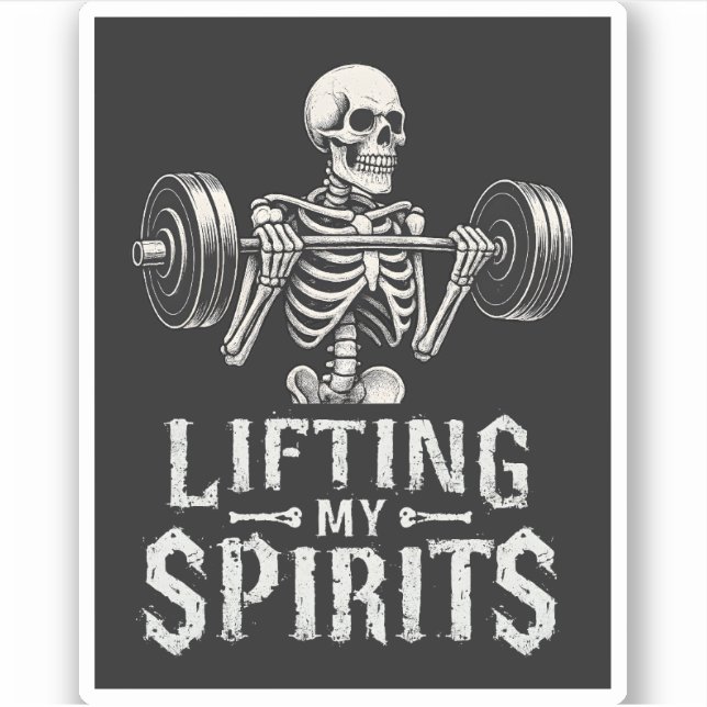 Adesivo Lifting My Spirits Bodybuilding Skeleton Funny Gym (Frente)