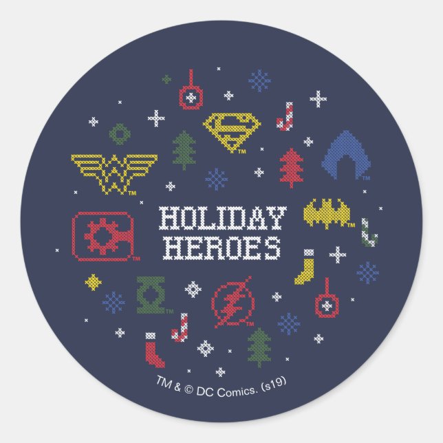 Adesivo Liga da Justiça "Heroes Holiday" Faux Cross-Stitch (Frente)