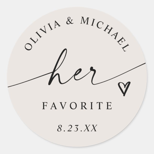 Adesivo Light Beige Her Favorite Script Wedding Treat Bag (Frente)