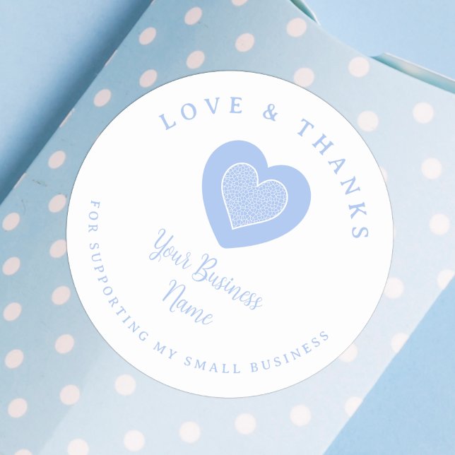 Adesivo Light Blue Lace Heart Love & Thanks Supporting (Light Blue Lace Heart Love & Thanks Supporting Small Business Classic Round Sticker.)