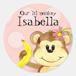 Adesivo Lil Monkey, Chá de fraldas De Garota Selo