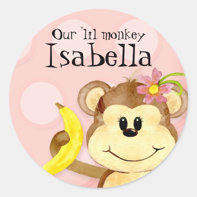 Adesivo Lil Monkey, Chá de fraldas De Garota Selo (Frente)