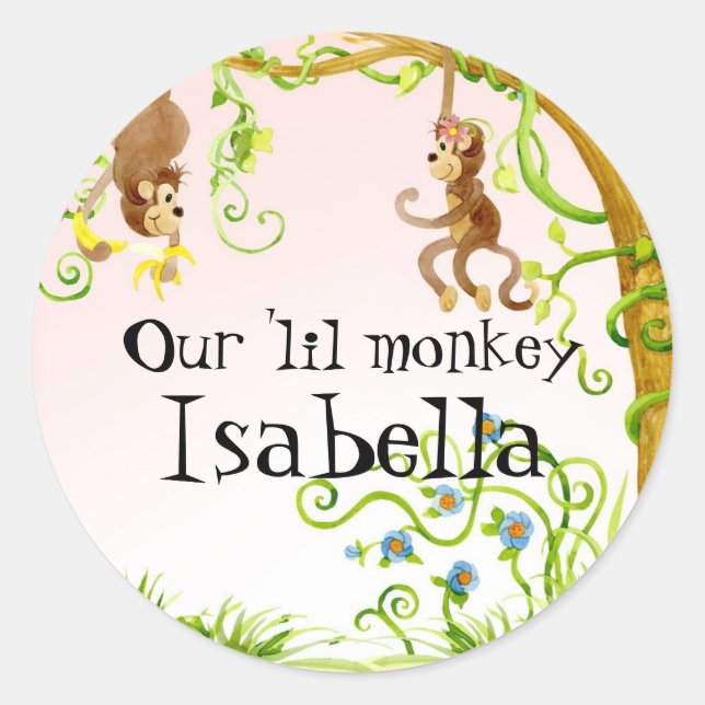 Adesivo Lil Monkey, Chá de fraldas De Garota Selo (Frente)
