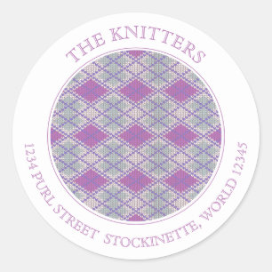 Adesivo LILAC ARGYLE KNIT Rótulos de endereço redondo gran