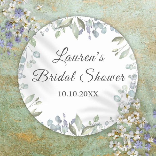 Adesivo Lilac Greenery Watercolor Chá de panela Floral (Lilac Greenery Watercolor Floral Bridal Shower Classic Round Sticker)