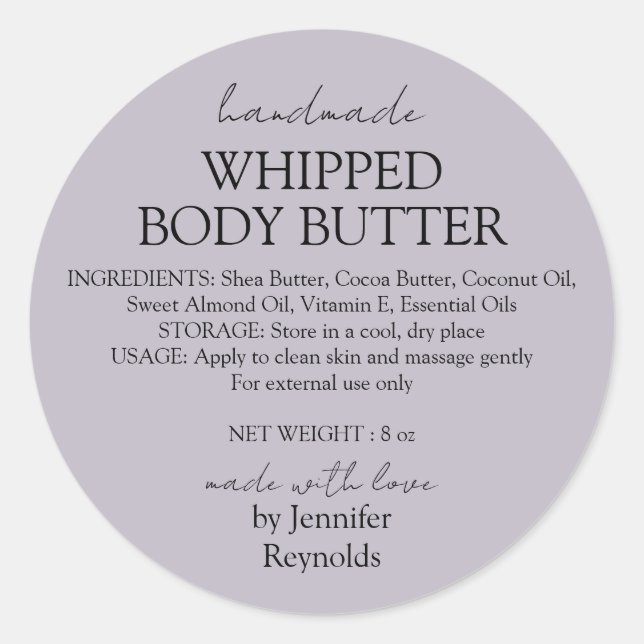 Adesivo Lilac Handmade Body Butter Organic (Frente)