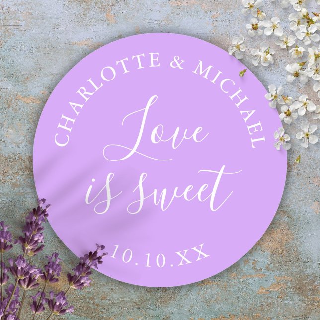 Adesivo Lilac Love É Um Bonito Favor De Casamento (Lilac Love Is Sweet Wedding Favor Classic Round Sticker)