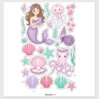 Adesivo Lilac Mermaid & Cute Octopus Vinyl Sticker