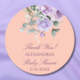 Adesivo Lilac Peach Floral Baby Shower Thank You