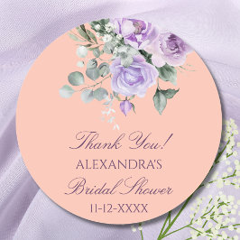Adesivo Lilac Peach Floral Peony Bridal Shower Thank You