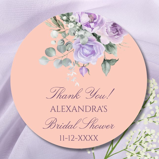 Adesivo Lilac Peach Floral Peony Bridal Shower Thank You (Criador carregado)