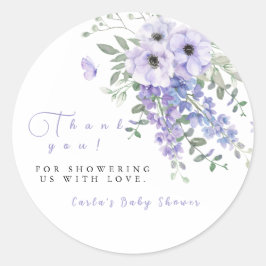 Adesivo Lilac purple floral baby shower Thank you