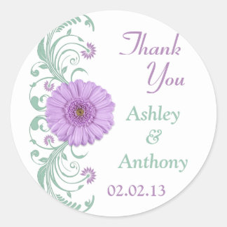 Adesivo Lilac Purple Mint Floral Weding Obrigado