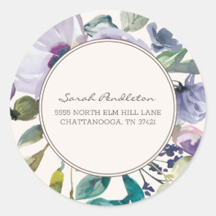 Adesivo Lilac Roxo Floral Boho Endereço em Aquarela