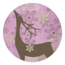 Lilac Snowflakes e Deer Round Sticker