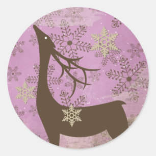Adesivo Lilac Snowflakes e Deer Round Sticker