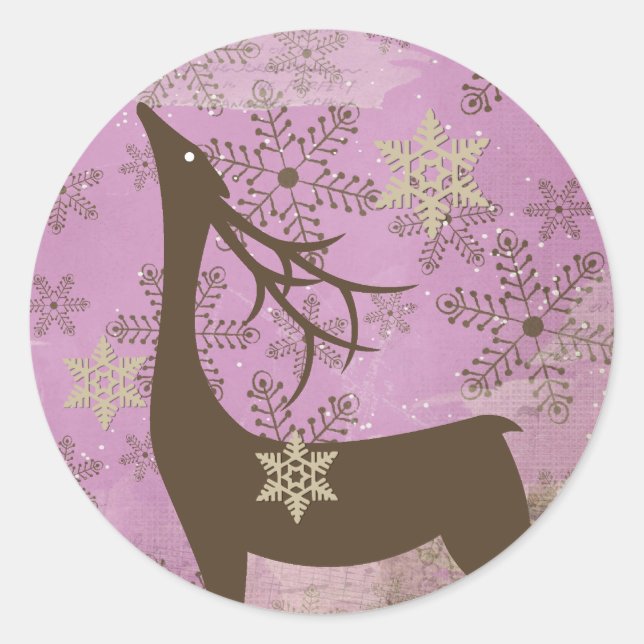 Adesivo Lilac Snowflakes e Deer Round Sticker (Frente)