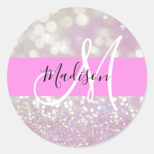 Adesivo Lilás Girly Brilho Glitter Faíscas Monograma Nome