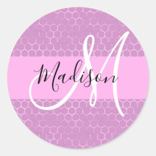 Adesivo Lilás Glam Metalizado Favo de Mel Monograma Nome