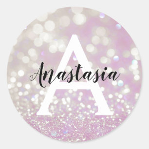 Adesivo Lilás Menina Brilho Glitter Faíscas Monograma Nome