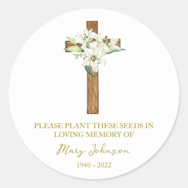 Adesivo Lily Cross Memorial Funeral Seed Packet (Frente)