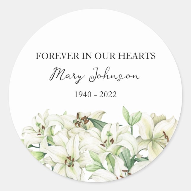 Adesivo Lily Memorial Funeral Classic Round Sticker (Frente)