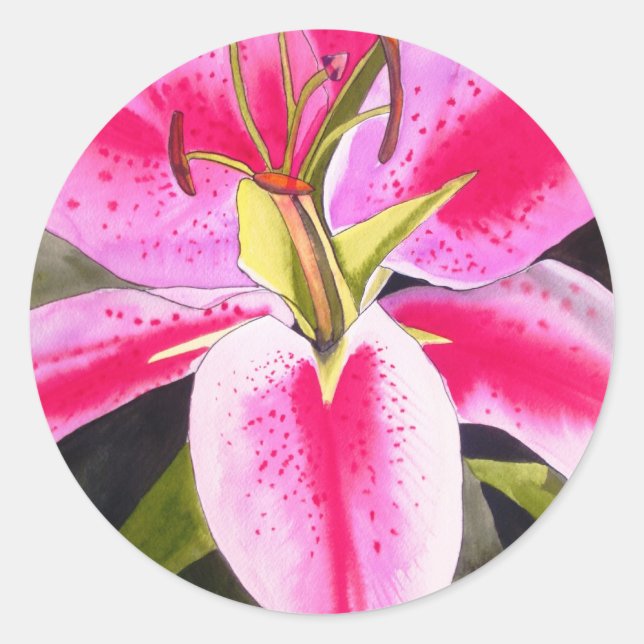 Adesivo Lily rosa quente Tenerife pop art flor de aquarela (Frente)