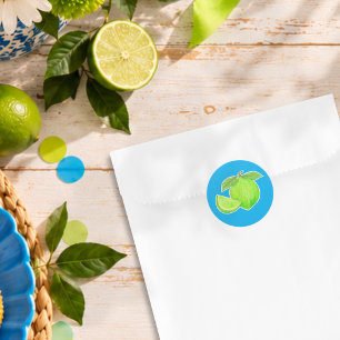 Adesivo Lima Verde Brilhante em Azul Mão Desenhada Citrus