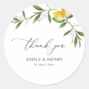 Adesivo limão aquarela verde obrigado floral de casamento