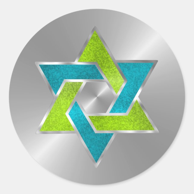 Adesivo Limão Bat Mitzvah Turquoise Star de David Silver (Frente)