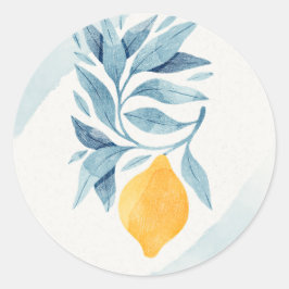Adesivo Limão com ilustração botânica das folhas azuis