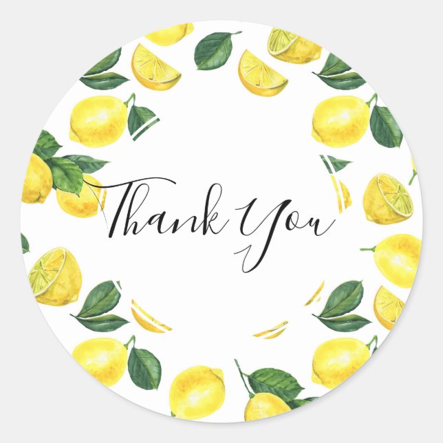 Adesivo Limões Amarelos Padrão de Fruta de Aquarela Obriga (Frente)