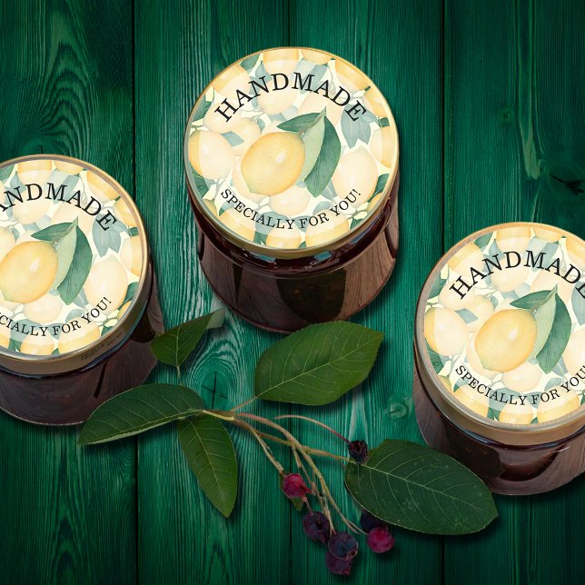 Adesivo Limões Citrinos FEITOS À MÃO para Si (HANDMADE for You round stickers on a citrus lemon background)