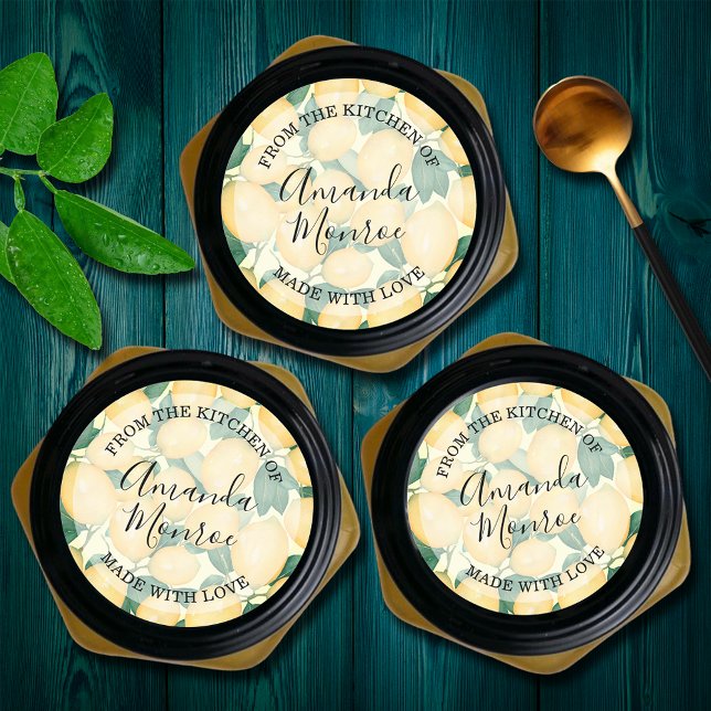 Adesivo Limões DA COZINHA (Lemons and leaves personalized From the Kitchen of" round stickers)