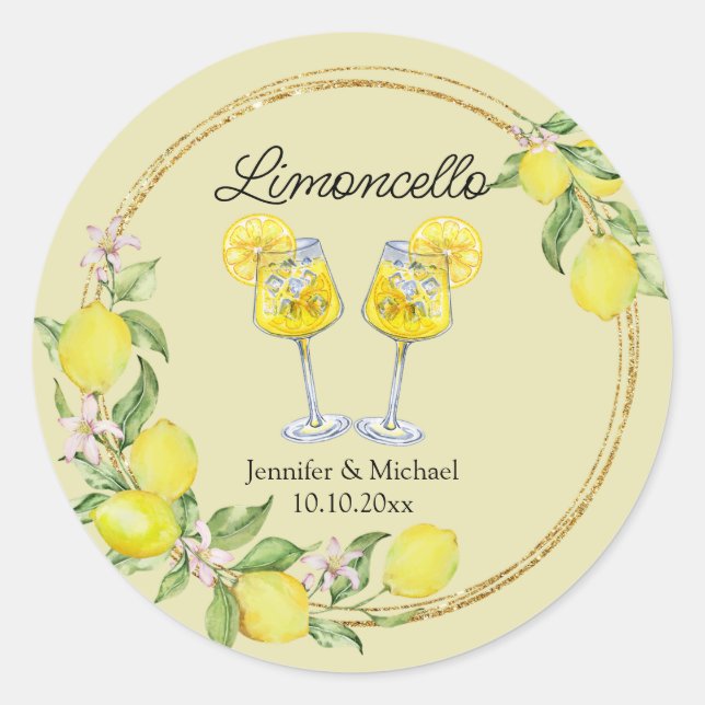 Adesivo limoncello aquarela limão coquetel casamento  (Frente)